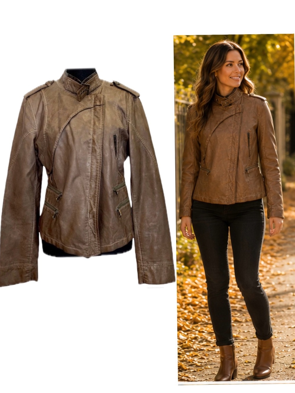 STEVE Madden NWOT Brown faux leather vegan Moto jacket size medium
